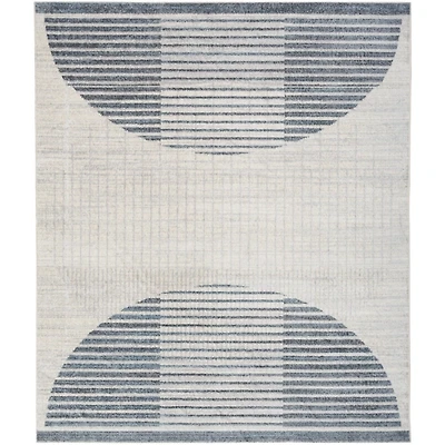 Blue and Ivory Striped Half Moon Area Rug, 8x10