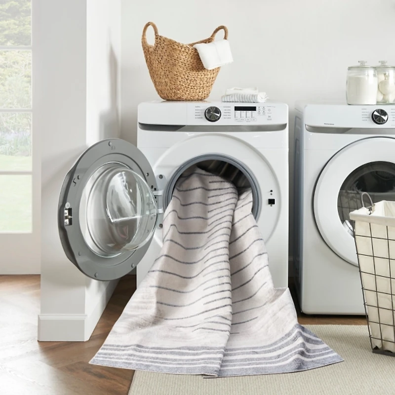 Ivory Striated Sphere Washable Area Rug