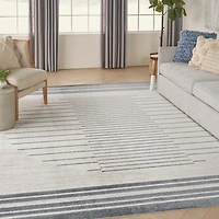Blue and Ivory Striped Moon Area Rug, 9x12