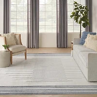 Blue and Ivory Striped Moon Area Rug, 9x12