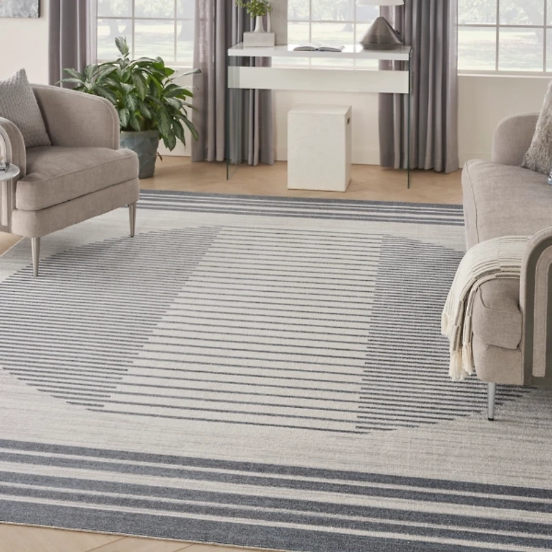 Blue Linear Sphere Washable Area Rug, 7x10