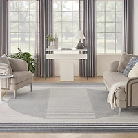 Blue and Ivory Linear Moon Area Rug, 9x12