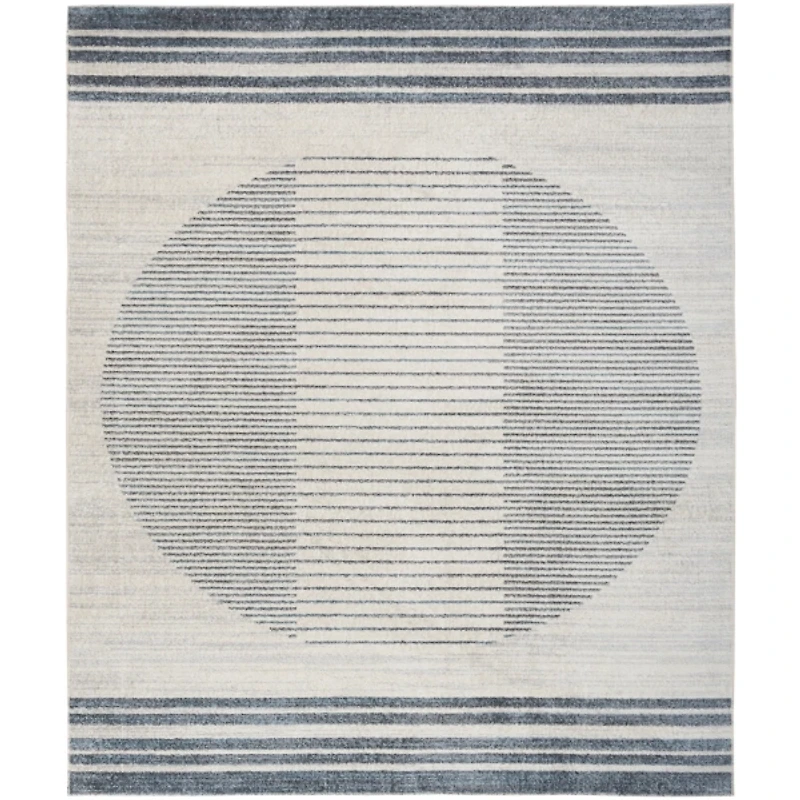 Blue and Ivory Linear Moon Area Rug, 9x12