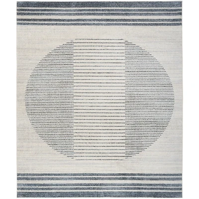 Blue and Ivory Linear Moon Area Rug, 9x12