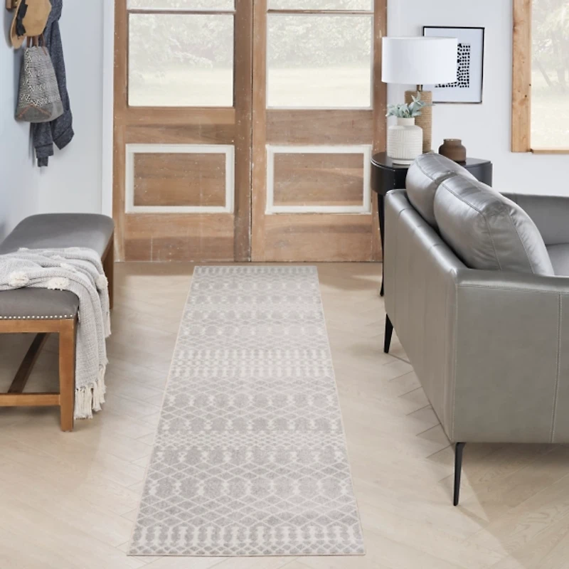 Light Gray Moroccan Washable Runner