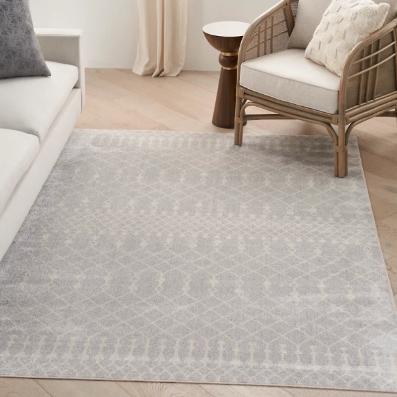 Light Gray Moroccan Washable Area Rug