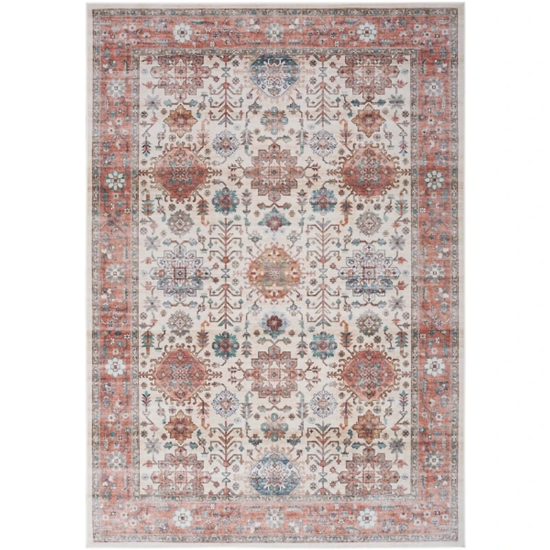 Fulton Red Floral Medallion Area Rug, 7x10