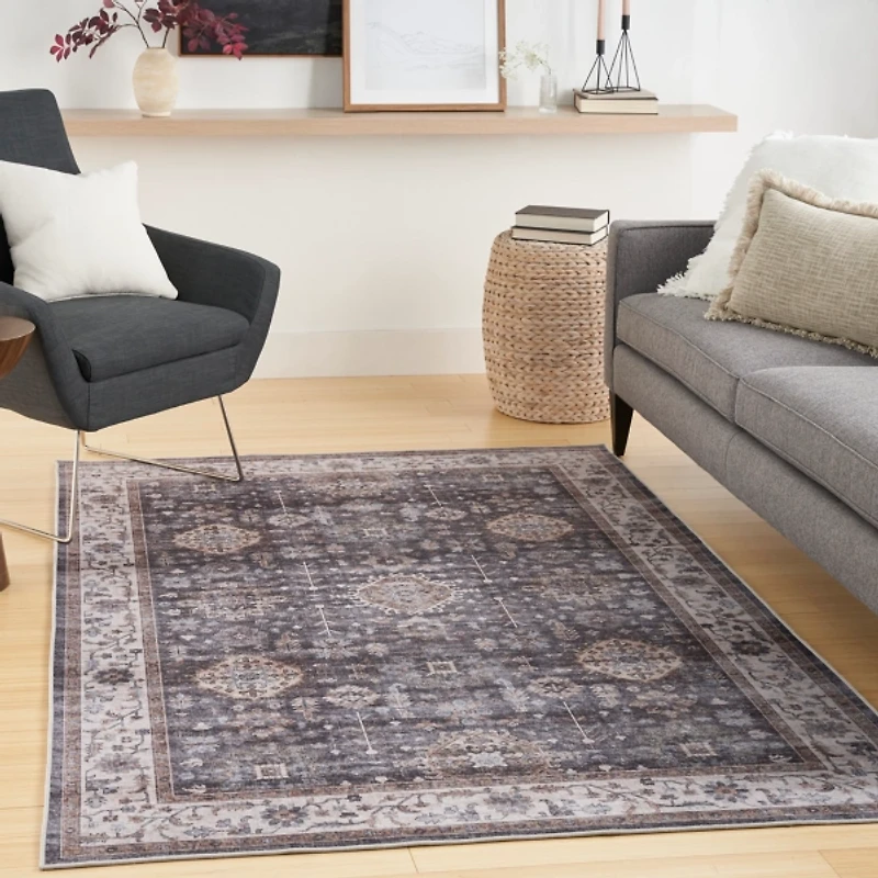 Fulton Charcoal Medallion Area Rug, 5x7