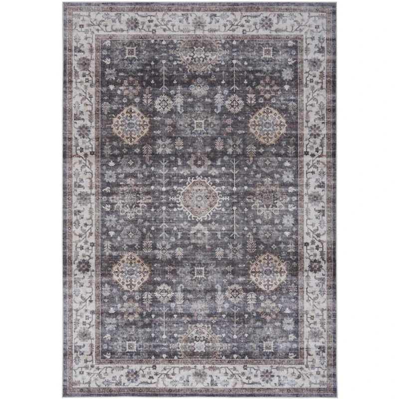 Fulton Charcoal Medallion Area Rug, 5x7