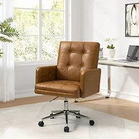 Camel Tufted Faux Leather Swivel Office Chair