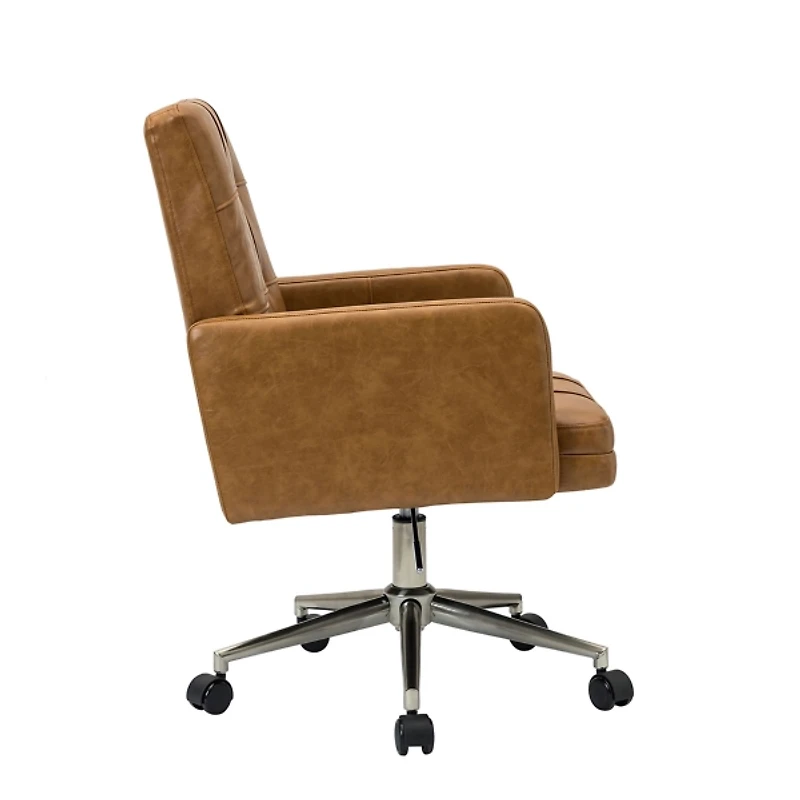 Camel Tufted Faux Leather Swivel Office Chair