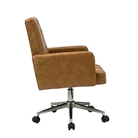 Camel Tufted Faux Leather Swivel Office Chair