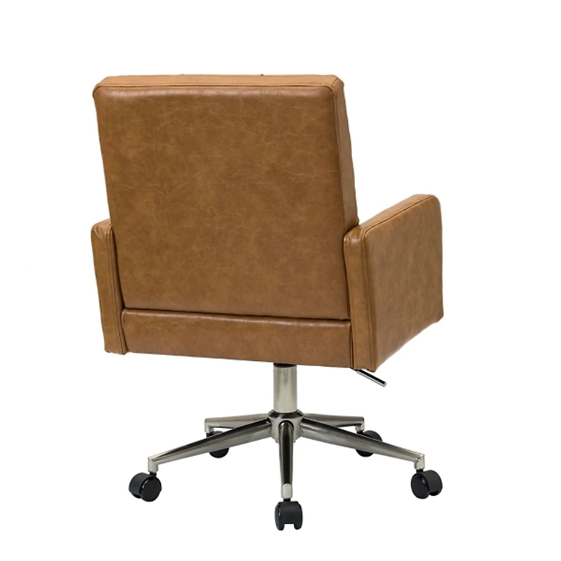 Camel Tufted Faux Leather Swivel Office Chair