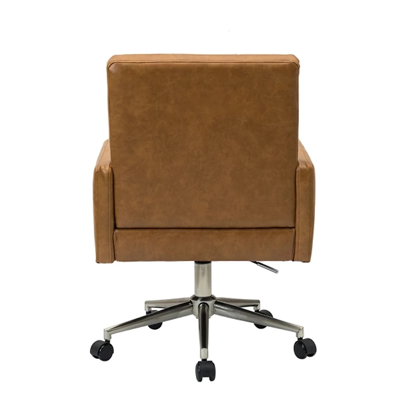 Camel Tufted Faux Leather Swivel Office Chair