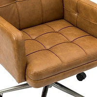 Camel Tufted Faux Leather Swivel Office Chair