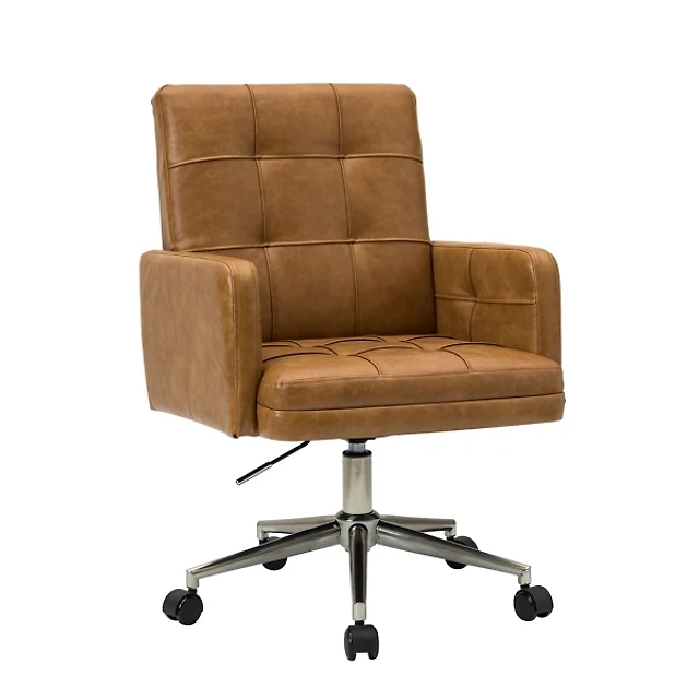 Kirklands Camel Tufted Faux Leather Swivel Office Chair at