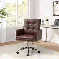 Espresso Tufted Faux Leather Swivel Office Chair