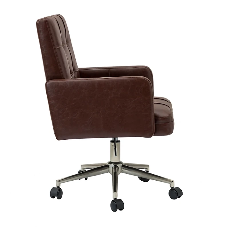 Espresso Tufted Faux Leather Swivel Office Chair