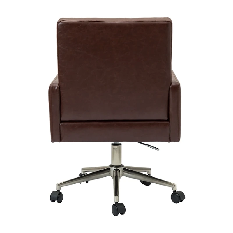 Espresso Tufted Faux Leather Swivel Office Chair