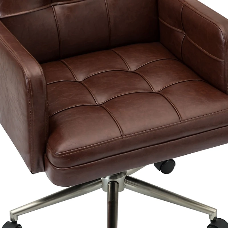 Espresso Tufted Faux Leather Swivel Office Chair