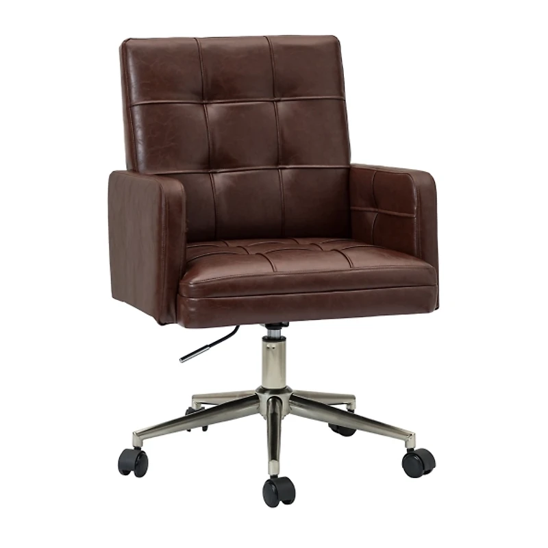 Espresso Tufted Faux Leather Swivel Office Chair