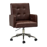 Espresso Tufted Faux Leather Swivel Office Chair