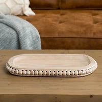 Oval Whitewashed Beaded Wood Tray