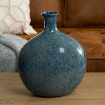 Antique Blue Ceramic Vase, 14 in.