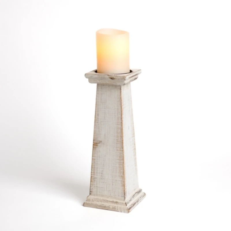 Whitewashed Wood Tapered Candle Holder, 12 in.
