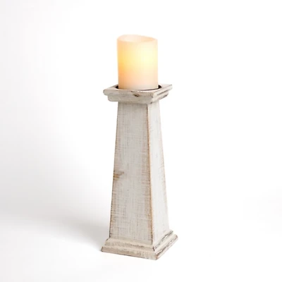 Whitewashed Wood Tapered Candle Holder, 12 in.
