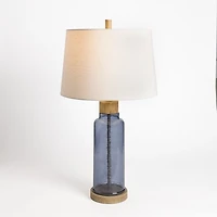 Blue Glass with Wood Trim Table Lamp