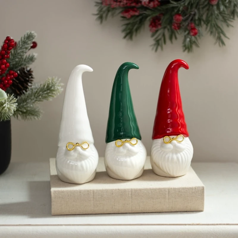 Ceramic Santa Gnomes with Glasses, Set of 3