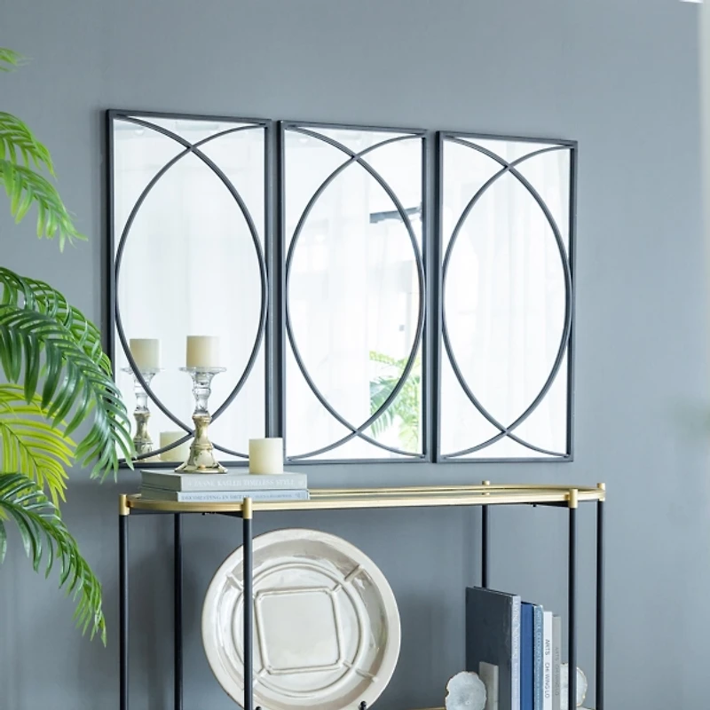 Black Metal Geometric Wall Mirrors, Set of 3