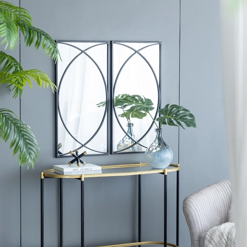 Black Metal Geometric Wall Mirrors, Set of 3