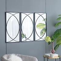 Black Metal Geometric Wall Mirrors, Set of 3