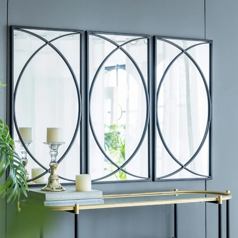 Black Metal Geometric Wall Mirrors, Set of 3