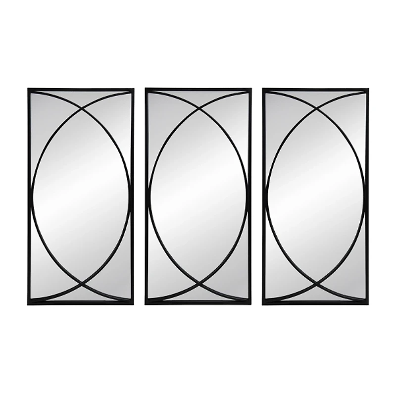 Black Metal Geometric Wall Mirrors, Set of 3