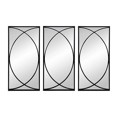 Black Metal Geometric Wall Mirrors, Set of 3