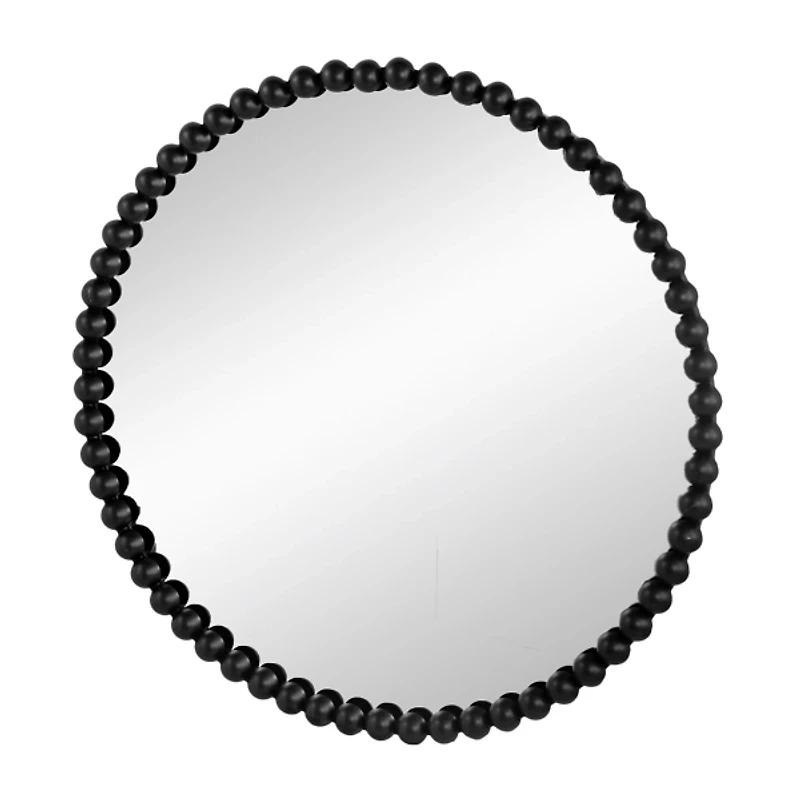 Black Metal Round Beaded Wall Mirror