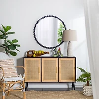 Black Metal Round Beaded Wall Mirror