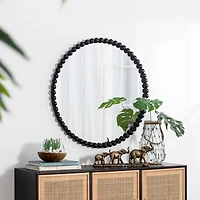 Black Metal Round Beaded Wall Mirror