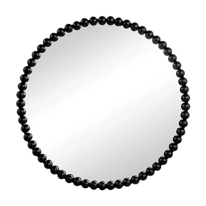 Black Metal Round Beaded Wall Mirror