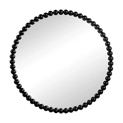Black Metal Round Beaded Wall Mirror