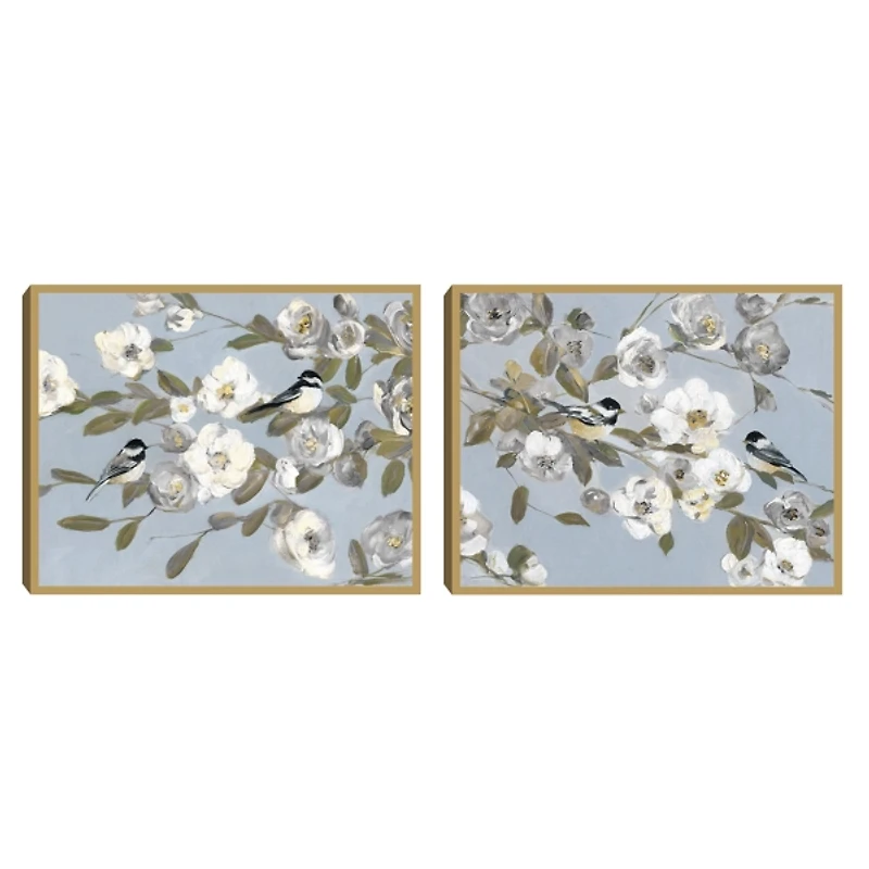 Chickadee Blossoms Framed Canvas Prints, Set of 2