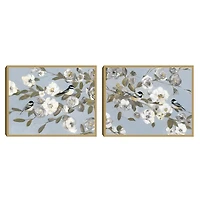 Chickadee Blossoms Framed Canvas Prints, Set of 2
