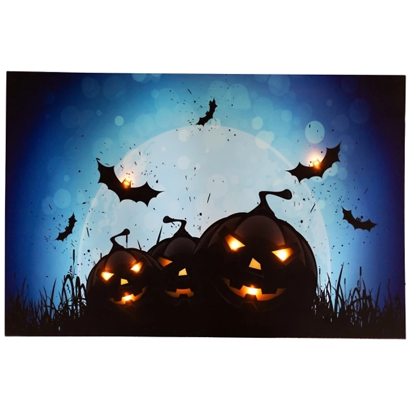 Pre-Lit Jack-o-Lantern and Bats Canvas Art Print