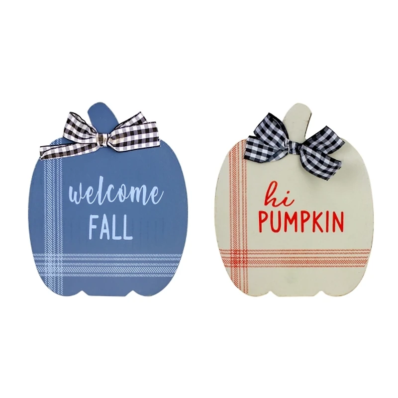 Blue and White Pumpkin Tabletop Signs, Set of 2