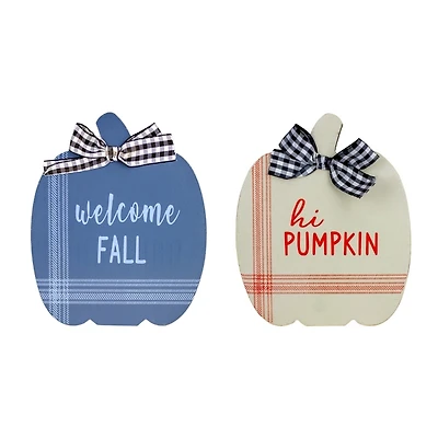 Blue and White Pumpkin Tabletop Signs, Set of 2