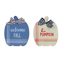 Blue and White Pumpkin Tabletop Signs, Set of 2