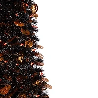 Pre-Lit Black Halloween Pumpkin Tree, 4 ft.